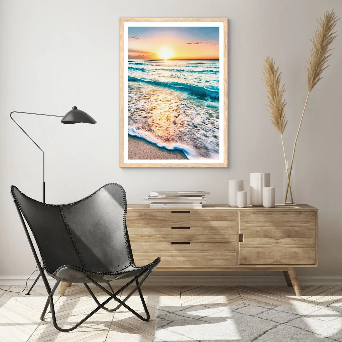 Poster in cornice rovere chiaro - Tramonto sul mare - 61x91 cm