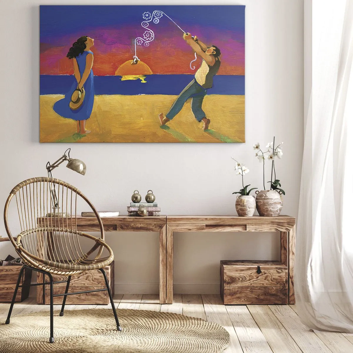 Quadro su tela - Stampe su Tela - Figure in riva al mare al tramonto - 120x80cm - Più delle stelle del cielo - Decorazione murale moderna per soggiorno e camera da letto ARTTOR