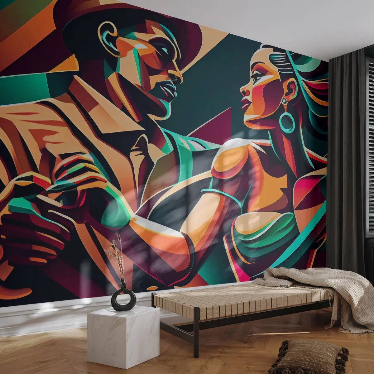 Fotomurali Standard Eco - Al ritmo del cuore - Cubismo, Coppia, Danza - 150x105 cm