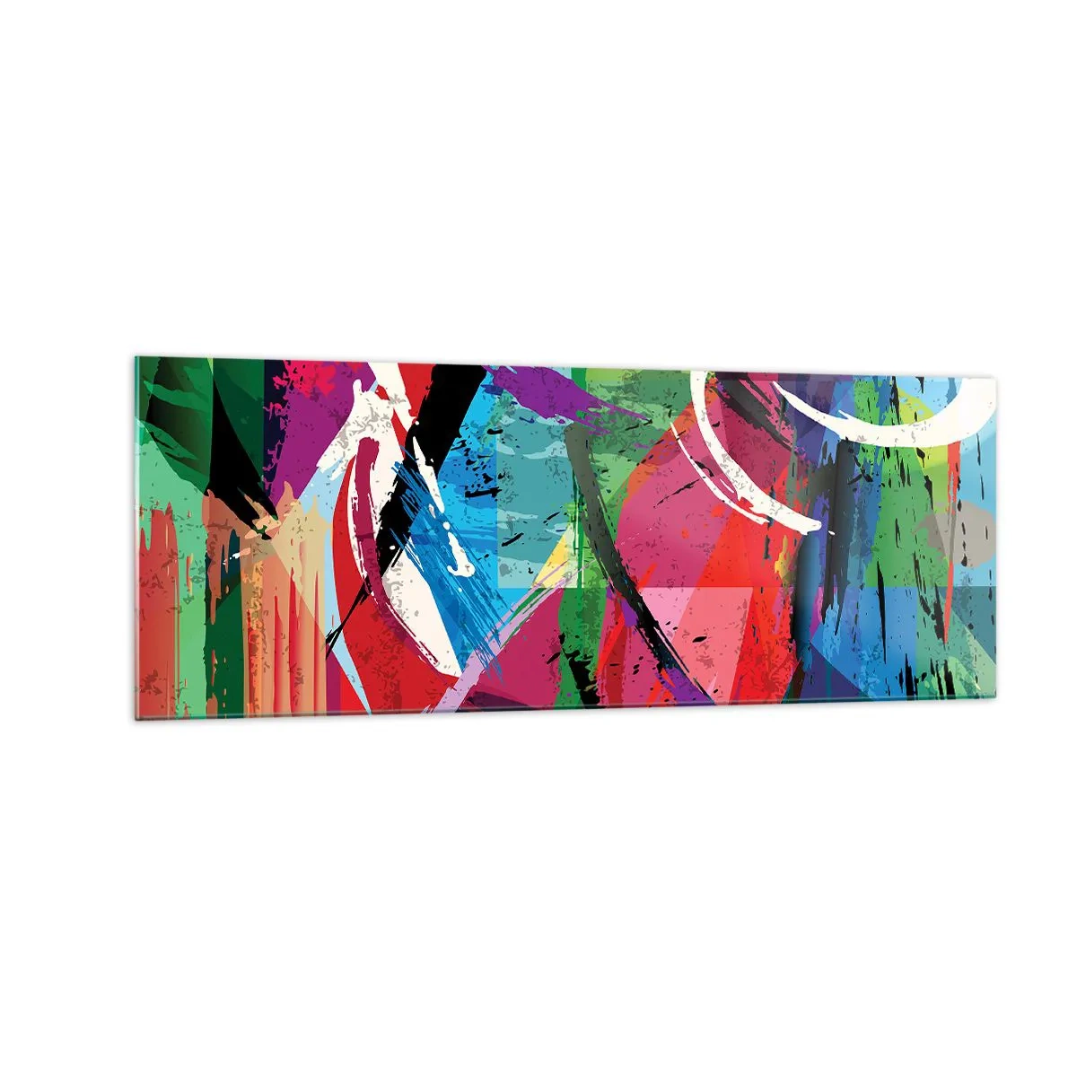 Quadro su vetro - Astrazione colorata con pennellate dinamiche - 140x50cm - Veloce, vivo e saltellante - Decorazione murale moderna per soggiorno e camera da letto ARTTOR