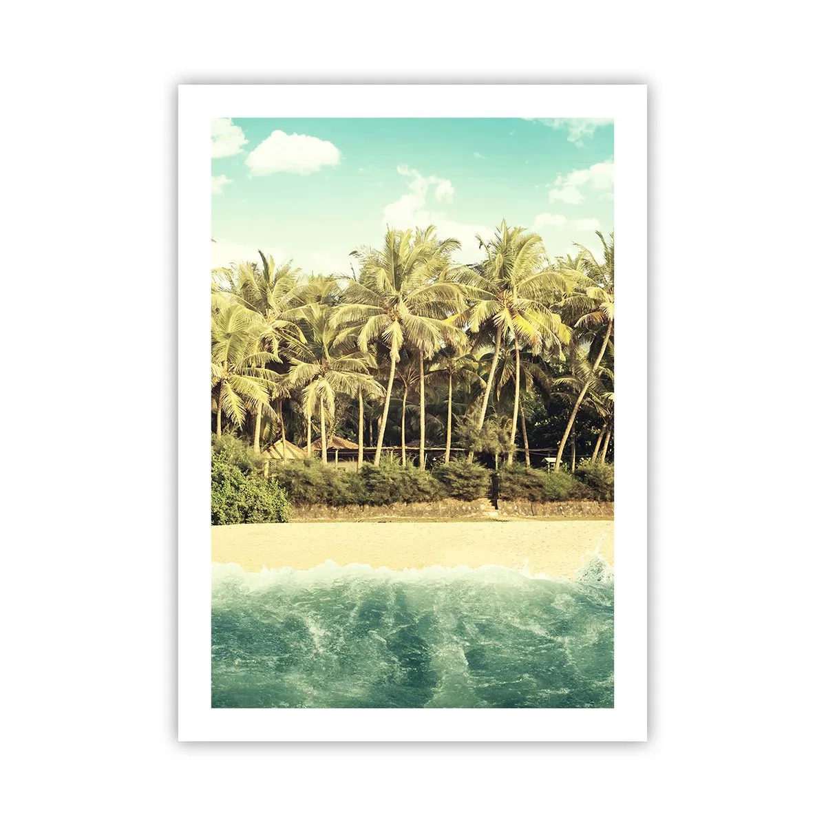Poster - Spiaggia tropicale con palme e acque azzurre - 50x70cm - Forse qui? - Decorazione murale moderna per soggiorno e camera da letto ARTTOR