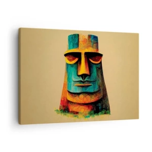 Quadro su tela - Stampe su Tela - Statua colorata dell'Isola di Pasqua - 70x50cm - Statuario, ma simpatico - Decorazione murale moderna per soggiorno e camera da letto ARTTOR