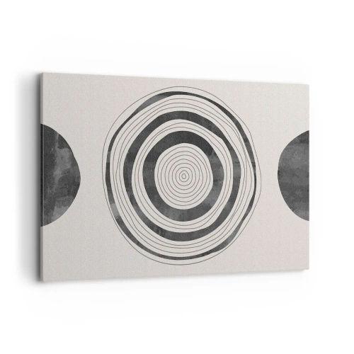 Quadro su tela - Stampe su Tela - Cerchi minimalisti in bianco e nero su uno sfondo chiaro - 120x80cm - Conta ciò che sta in mezzo - Decorazione murale moderna per soggiorno e camera da letto ARTTOR