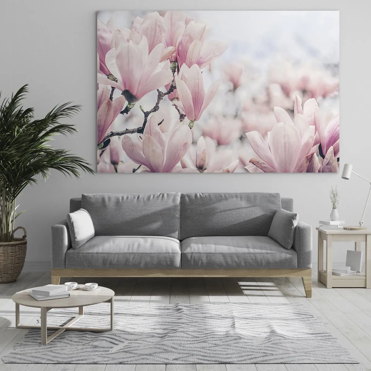 Quadro su vetro - Delicate magnolie rosa su sfondo chiaro - 100x70cm - Ideale di delicatezza - Decorazione murale moderna per soggiorno e camera da letto ARTTOR