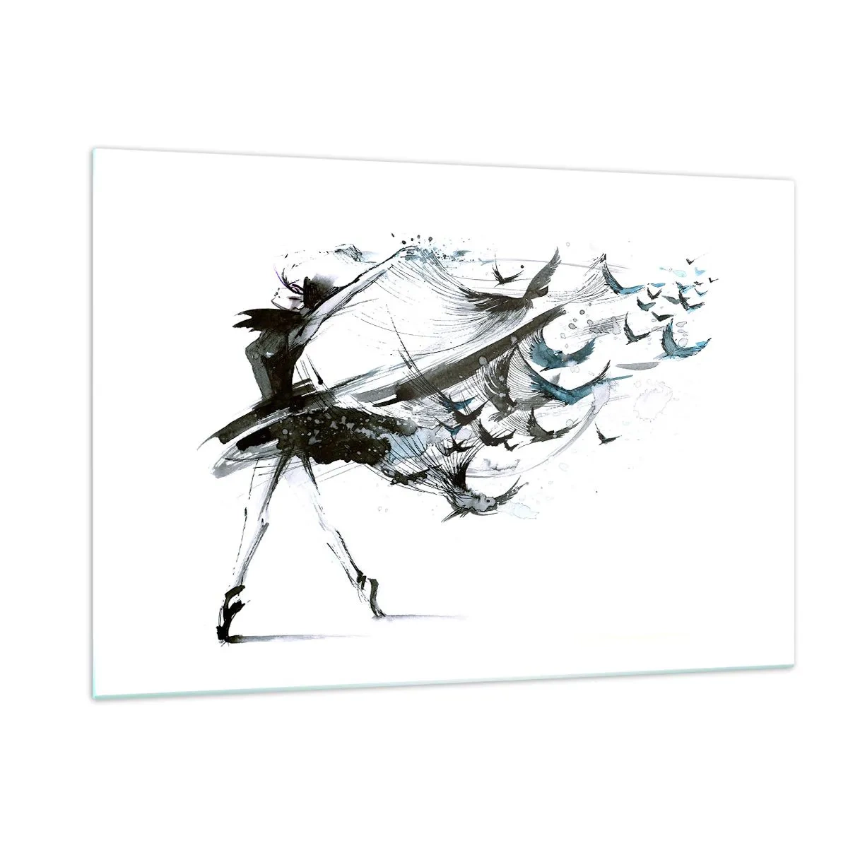 Quadro su vetro - Ballerina in movimento con uccelli fluttuanti - 120x80cm - La magia della musica libera dall'incantesimo - Decorazione murale moderna per soggiorno e camera da letto ARTTOR