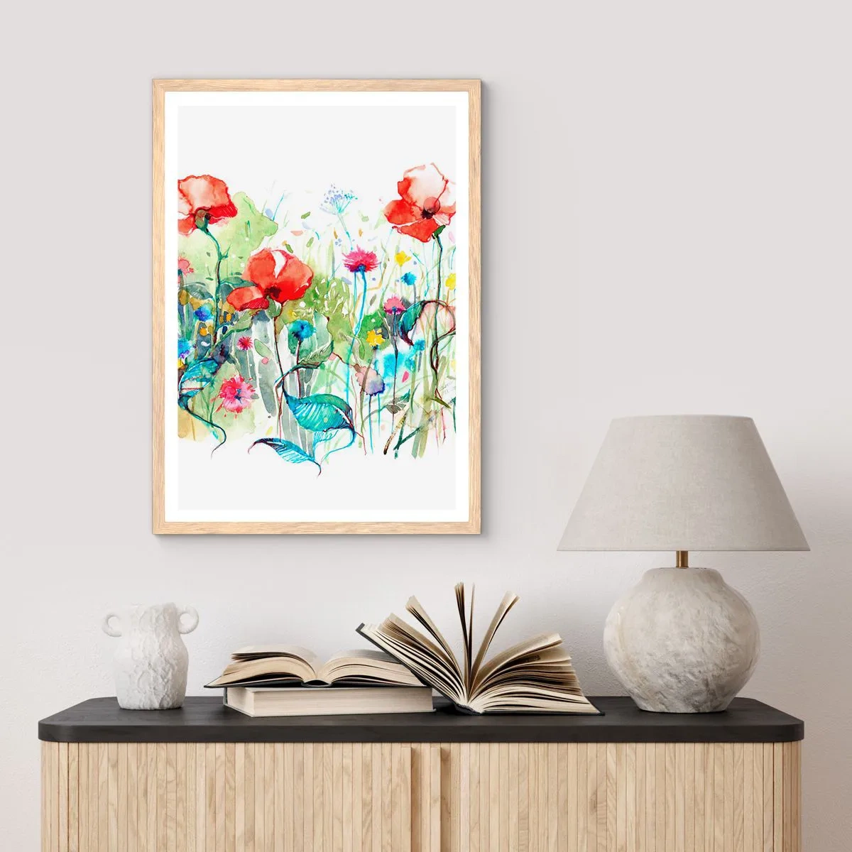 Poster in cornice rovere chiaro - Il prato fiorito a maggio - 70x100 cm