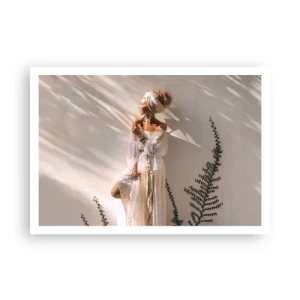 Poster - Una donna in stile boho illuminata dai raggi del sole - 100x70cm - Il sole e la ragazza - Decorazione murale moderna per soggiorno e camera da letto ARTTOR