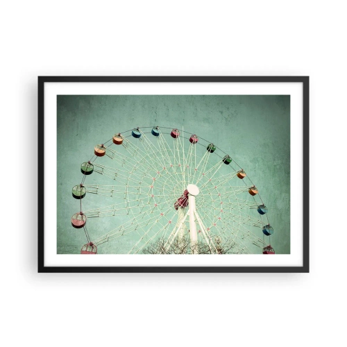 Poster in cornice nera - Una ruota panoramica colorata contro un cielo blu in stile retrò - 70x50cm - Venite a divertirvi - Decorazione murale moderna per soggiorno e camera da letto ARTTOR