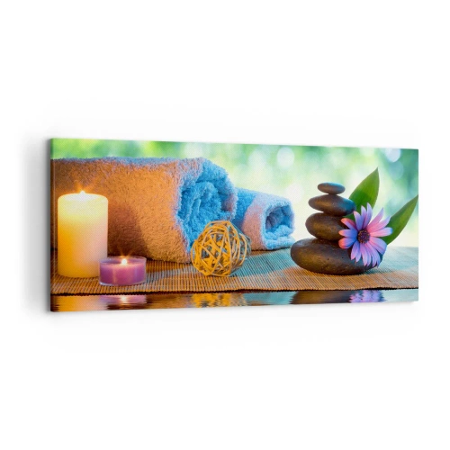 Quadro su tela - Stampe su Tela - Set SPA rilassante con asciugamani, candele e pietre - 120x50cm - Tempo per il corpo - Decorazione murale moderna per soggiorno e camera da letto ARTTOR