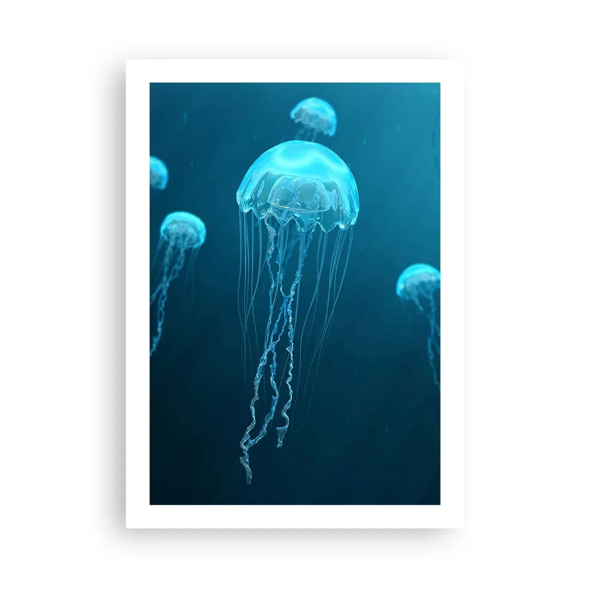 Poster - Meduse che galleggiano nelle acque blu dell'oceano - 50x70cm - La danza oceanica - Decorazione murale moderna per soggiorno e camera da letto ARTTOR