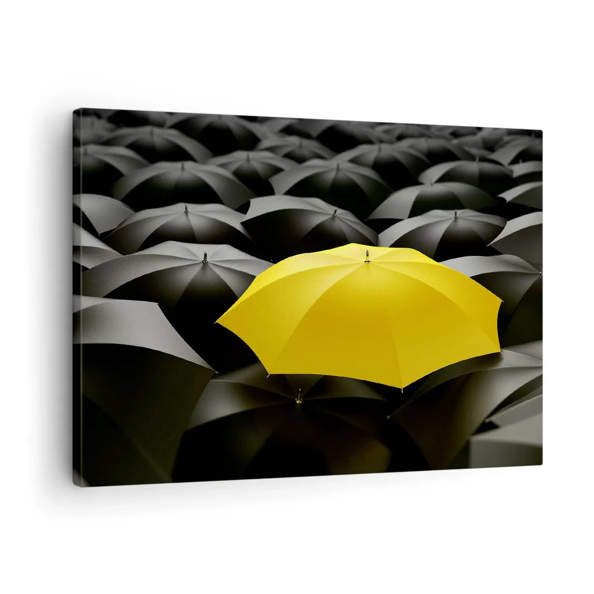 Quadro su tela - Stampe su Tela - Un ombrello giallo tra ombrelli neri - 70x50cm - Addio tristezza - Decorazione murale moderna per soggiorno e camera da letto ARTTOR