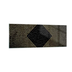 Quadro su vetro - Sfondo nero con motivo geometrico di linee dorate - 140x50cm - Geometria in stile glamour - Decorazione murale moderna per soggiorno e camera da letto ARTTOR