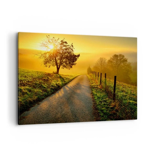 Quadro su tela - Stampe su Tela - Una strada pittoresca al tramonto con un albero solitario sullo sfondo - 100x70cm - Pomeriggio di miele - Decorazione murale moderna per soggiorno e camera da letto ARTTOR