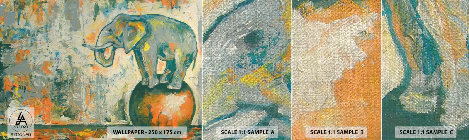 Campione di Fotomurale Premium Canvas - Evviva il circo! - Astrazione, Elefante, Circo - 100x30 cm