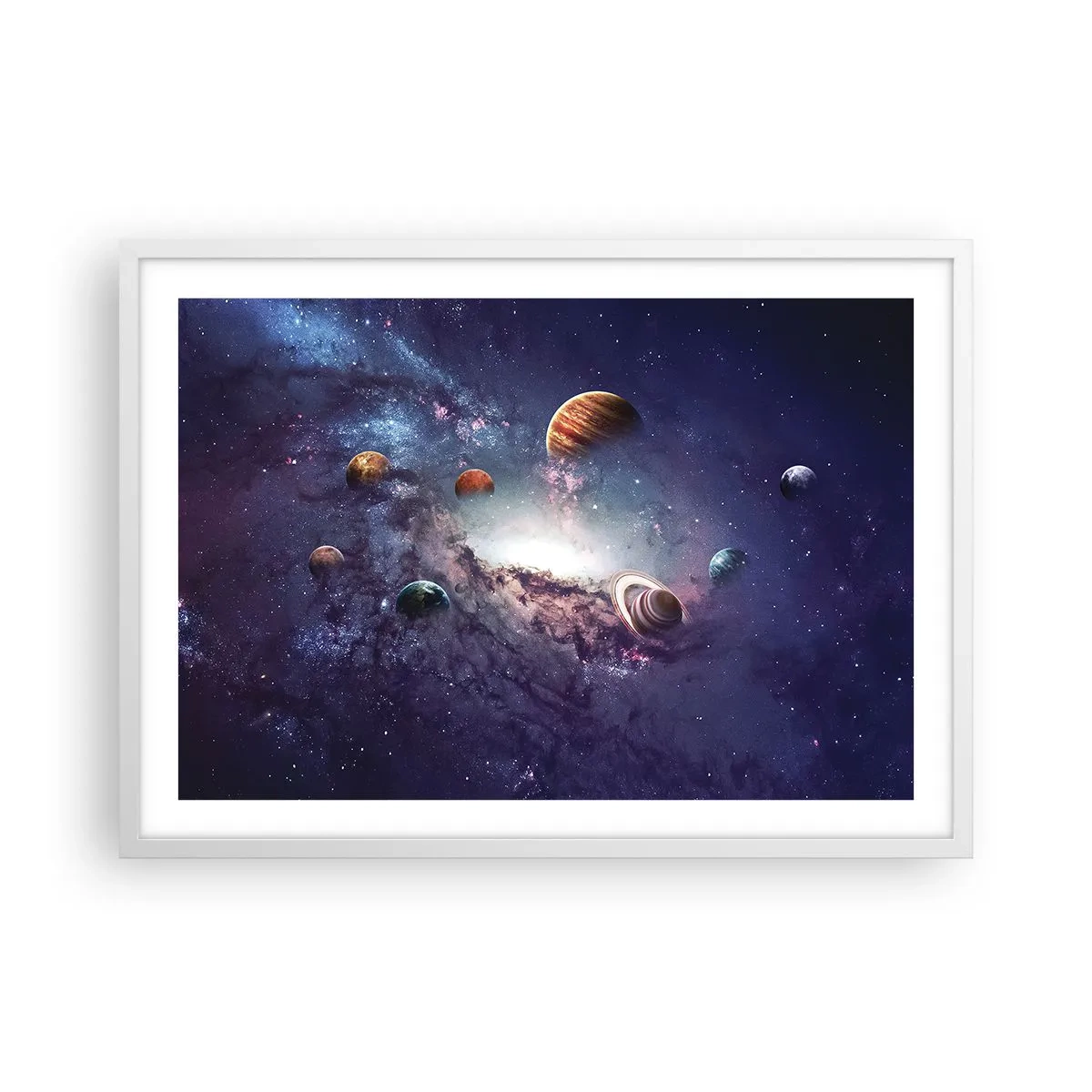 Poster in cornice bianca - Sistema solare danzante - 70x50 cm