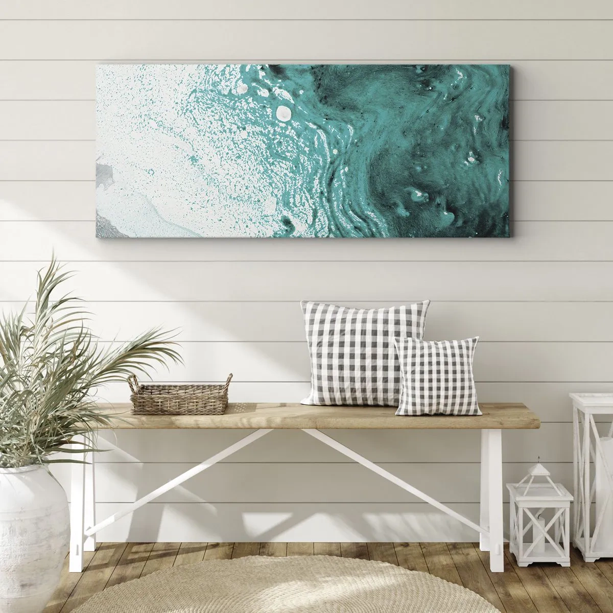 Quadro su tela - Stampe su Tela - Sciogliendosi nel bianco e nel turchese - 100x40 cm