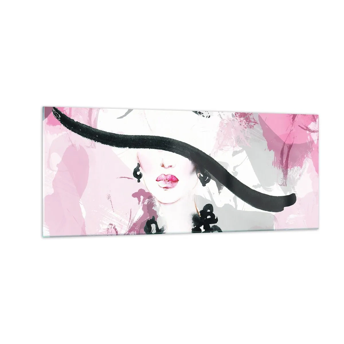 Quadro su vetro - Ritratto di donna in nero e rosa - 100x40 cm