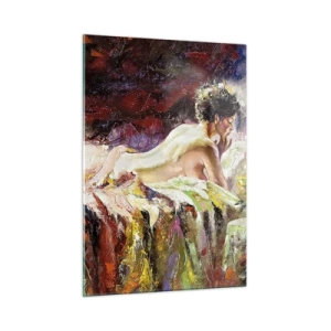 Quadro su vetro - Nudo femminile impressionista su tessuto colorato - 50x70cm - Venere pensierosa - Decorazione murale moderna per soggiorno e camera da letto ARTTOR