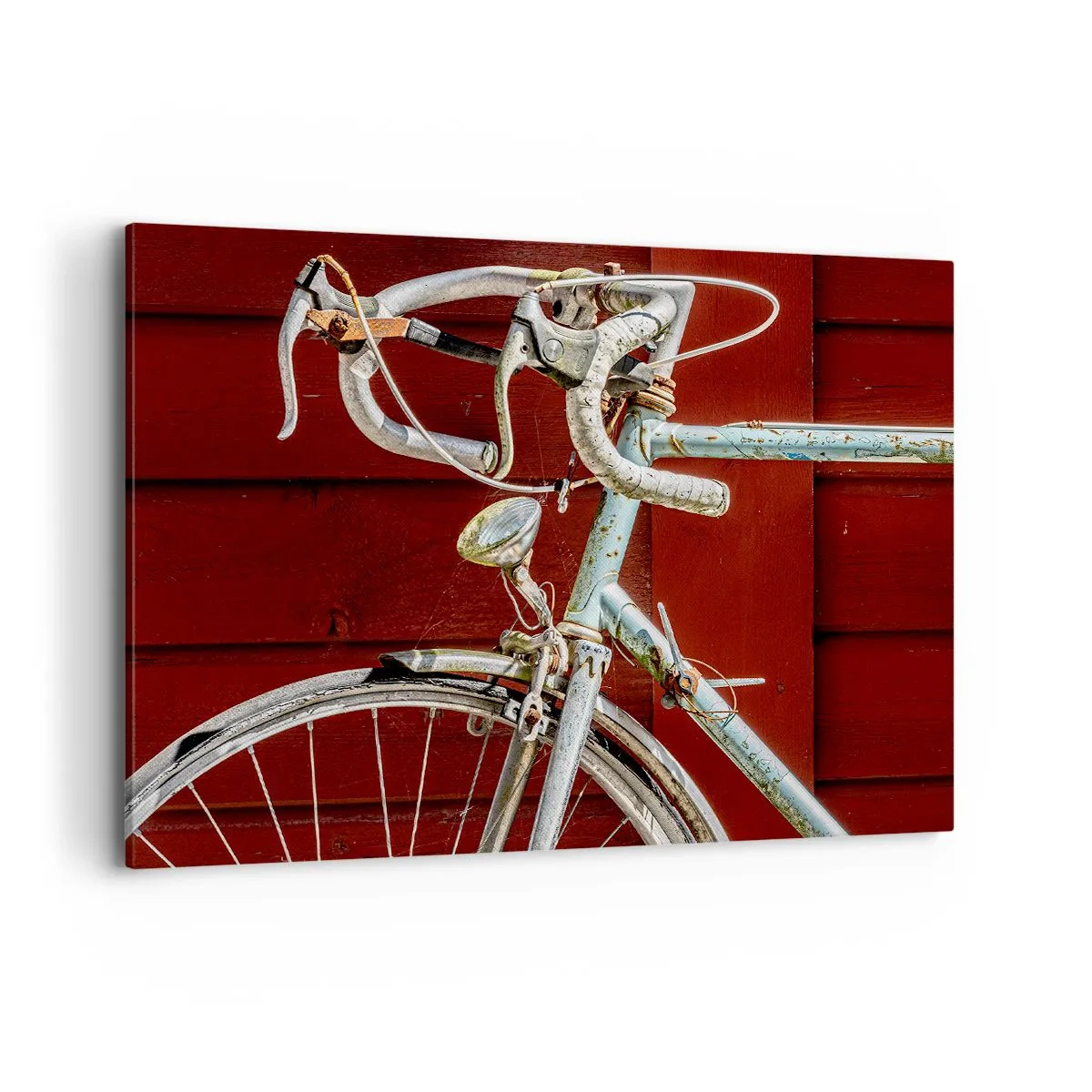 Quadro su tela - Stampe su Tela - Una bicicletta d'epoca contro un muro di legno rosso - 100x70cm - Creata per la vittoria - Decorazione murale moderna per soggiorno e camera da letto ARTTOR