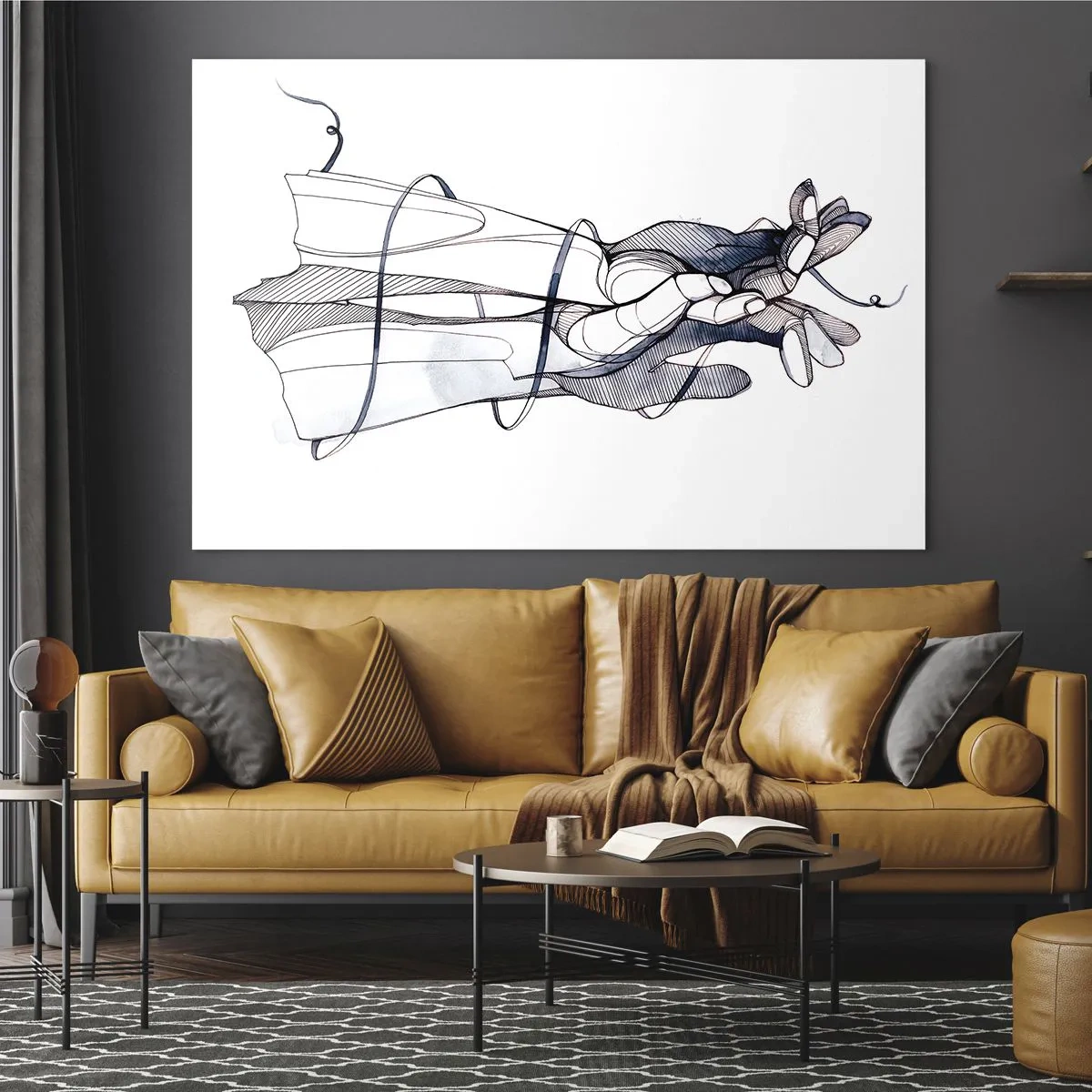 Quadro su vetro - Illustrazione artistica di una mano che tiene un fiore - 70x50cm - Studio del tocco - Decorazione murale moderna per soggiorno e camera da letto ARTTOR