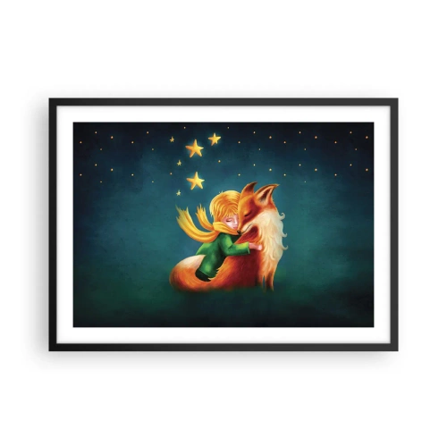Poster in cornice nera - Un ragazzo con una volpe in un ambiente magico con le stelle - 70x50cm - Il piccolo principe - Decorazione murale moderna per soggiorno e camera da letto ARTTOR