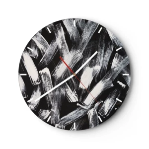 Orologio da parete - Orologio in Vetro - Pennellate bianche su sfondo nero in stile industriale - 30x30cm - Astrazione in spirito industriale - Decorazione murale moderna per soggiorno, cucina e camera da letto ARTTOR