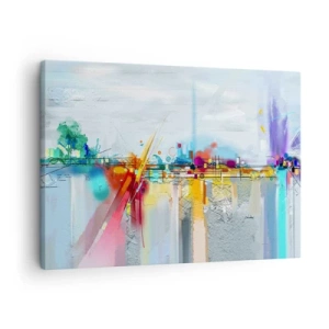 Quadro su tela - Stampe su Tela - Paesaggio astratto con accenti colorati - 70x50cm - Il ponte della gioia sul fiume della vita - Decorazione murale moderna per soggiorno e camera da letto ARTTOR