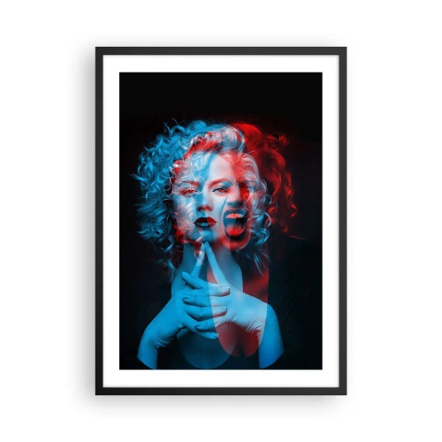 Poster in cornice nera - Ritratto artistico di una donna con effetti 3D in rosso e blu. - 50x70cm - Alter ego - Decorazione murale moderna per soggiorno e camera da letto ARTTOR