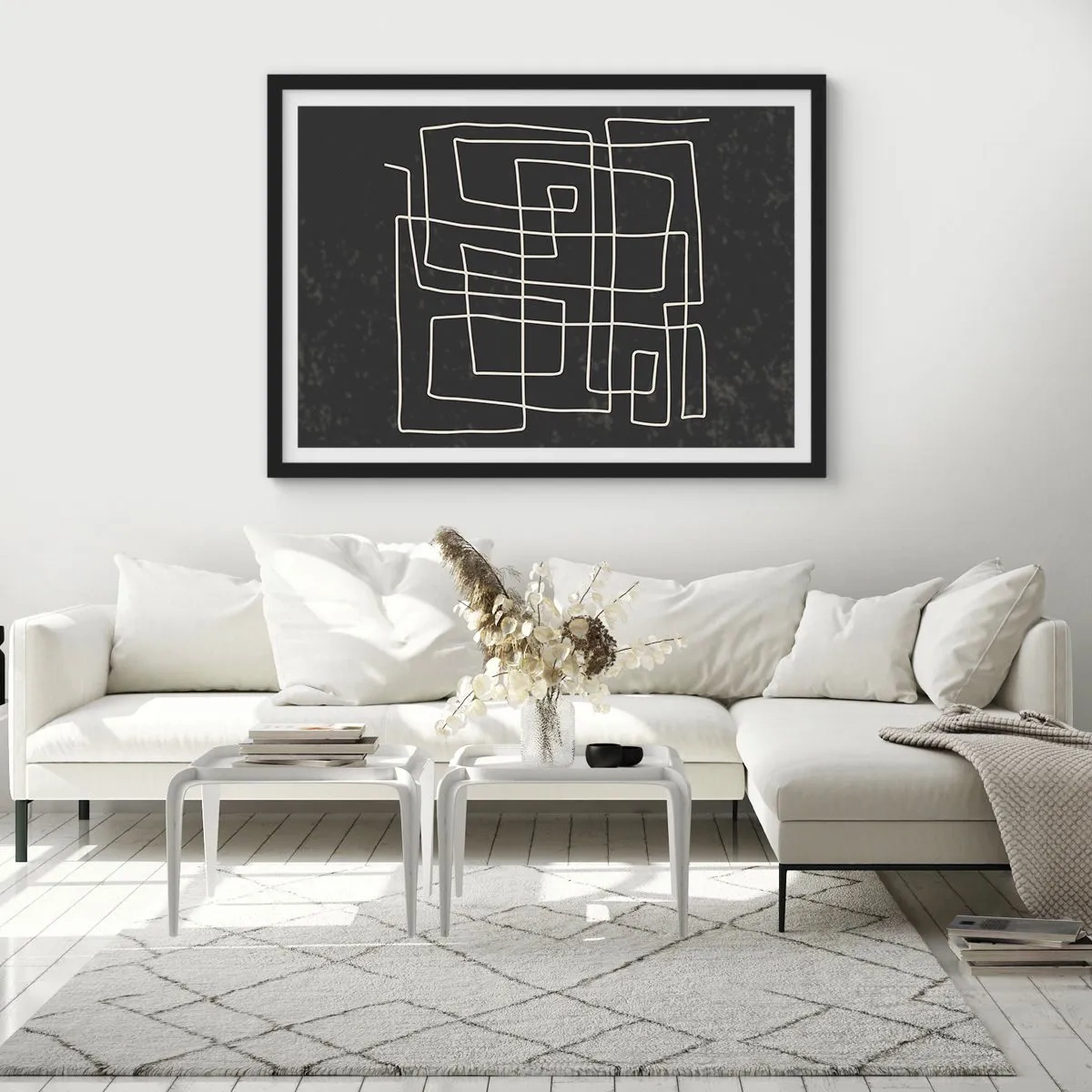 Poster in cornice nera - Motivo geometrico astratto su sfondo scuro - 100x70cm - Non è così semplice - Decorazione murale moderna per soggiorno e camera da letto ARTTOR
