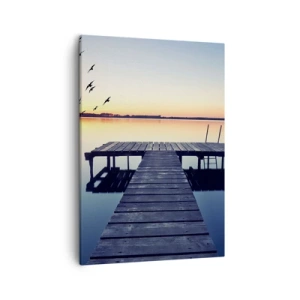 Quadro su tela - Stampe su Tela - Molo di legno su un lago all'alba con uccelli - 50x70cm - È stata una buona giornata - Decorazione murale moderna per soggiorno e camera da letto ARTTOR