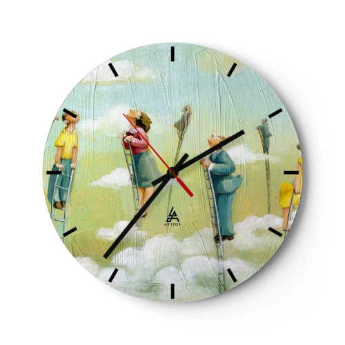 Orologio da parete - Orologio in Vetro - Persone che salgono scale tra le nuvole su uno sfondo colorato - 30x30cm - Seguendo i propri sogni - Decorazione murale moderna per soggiorno, cucina e camera da letto ARTTOR