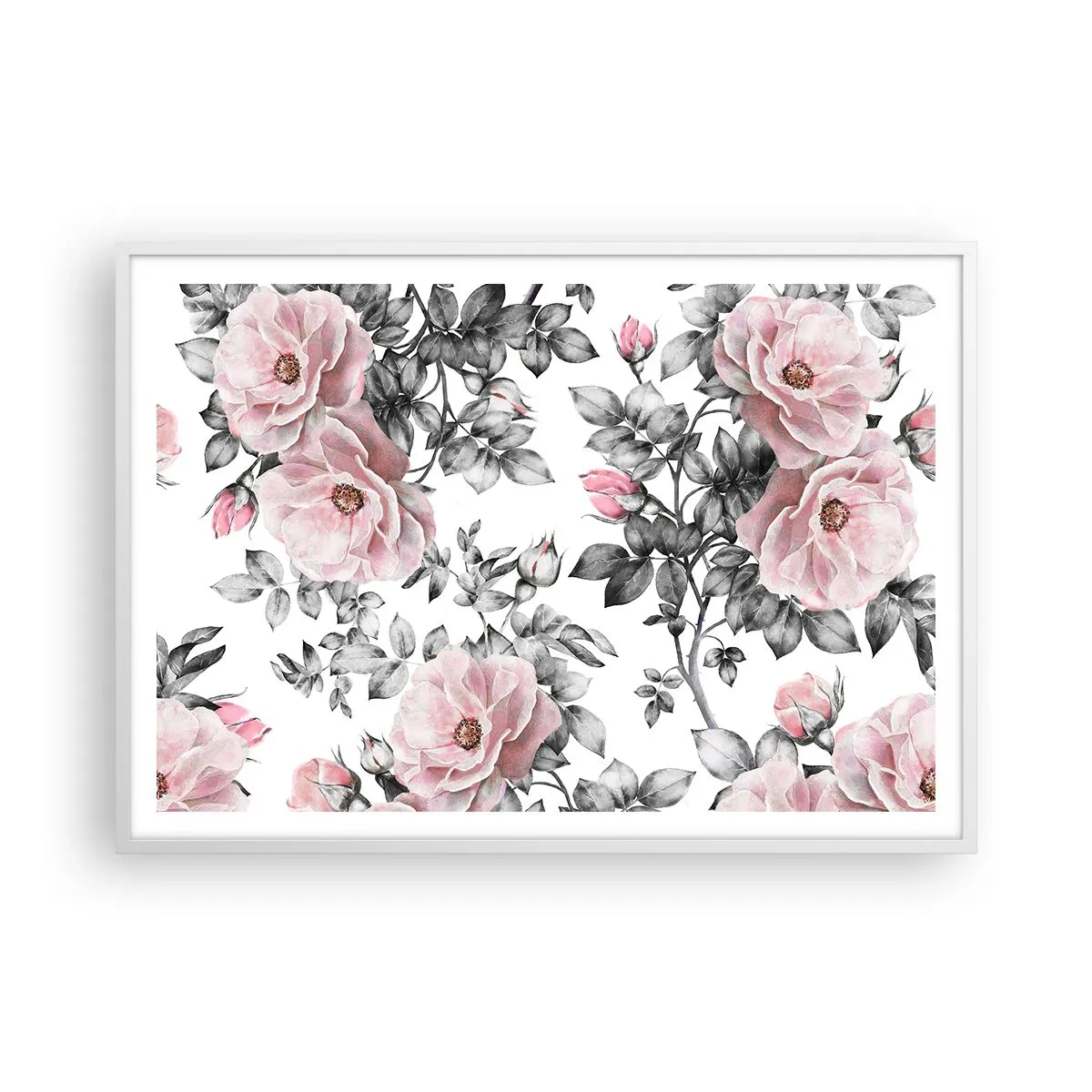 Poster in cornice bianca - Perdersi tra le rose - 100x70 cm