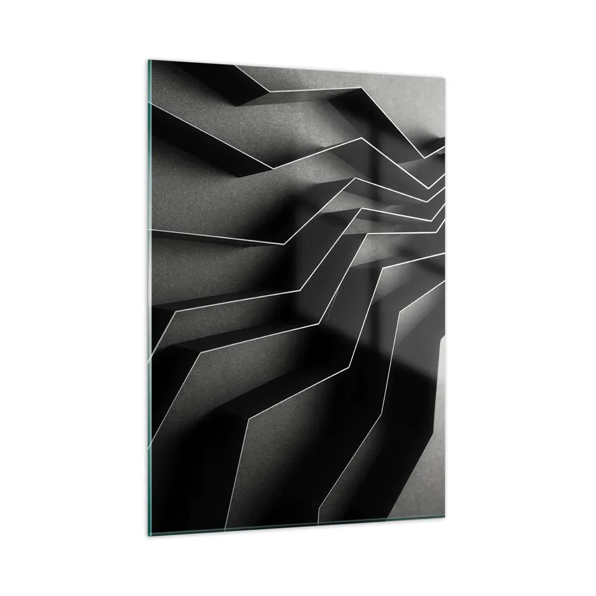 Quadro su vetro - Forme geometriche nere con profondità e chiaroscuro - 50x70cm - Ordine tridimensionale - Decorazione murale moderna per soggiorno e camera da letto ARTTOR