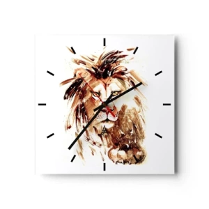Orologio da parete - Orologio in Vetro - Ritratto ad acquerello di un leone con dettagli intensi - 30x30cm - Forza e dignità - Decorazione murale moderna per soggiorno e camera da letto ARTTOR