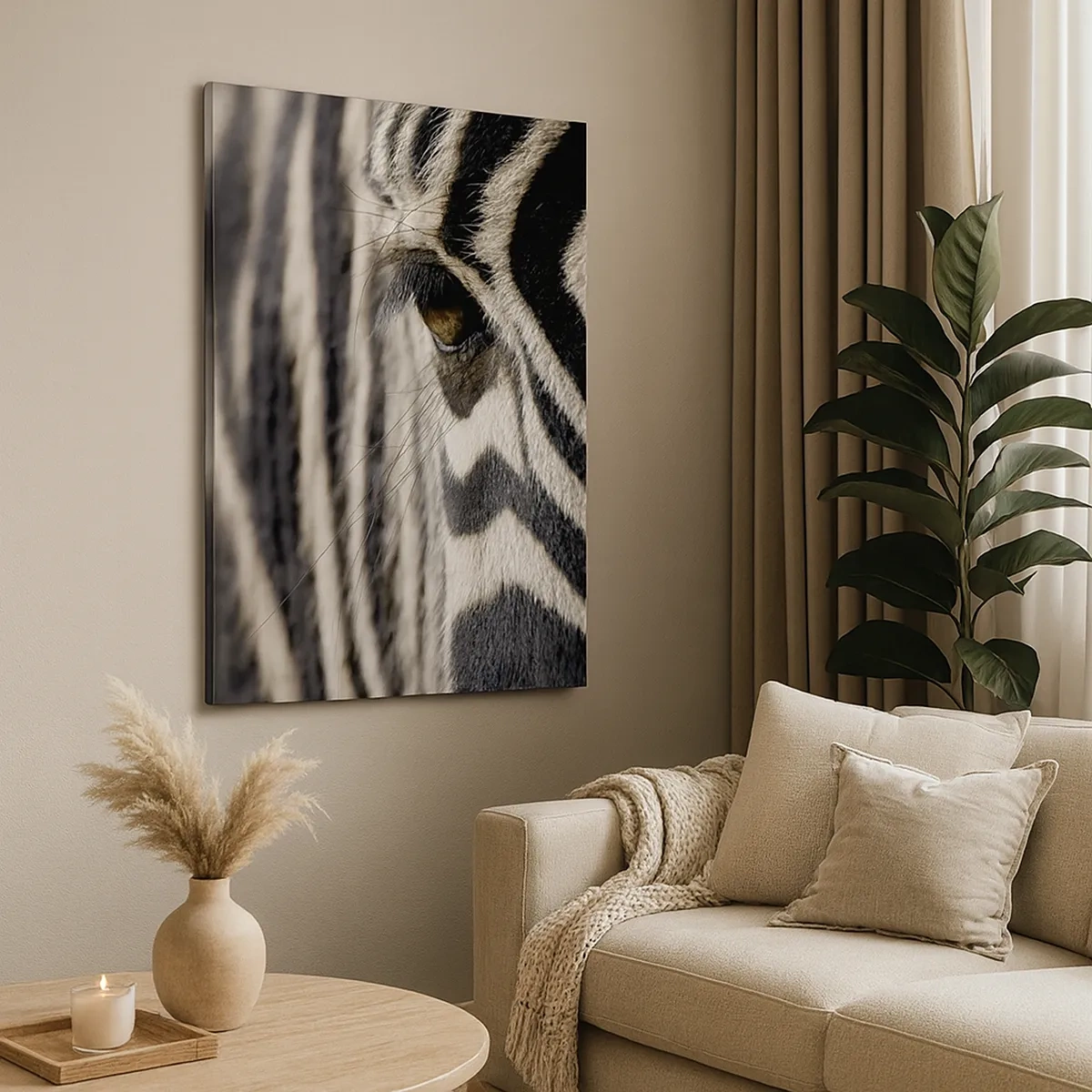Quadro su tela - Stampe su Tela - Primo piano dell'occhio di una zebra con strisce bianche e nere - 50x70cm - Ritratto a strisce - Decorazione murale moderna per soggiorno e camera da letto ARTTOR