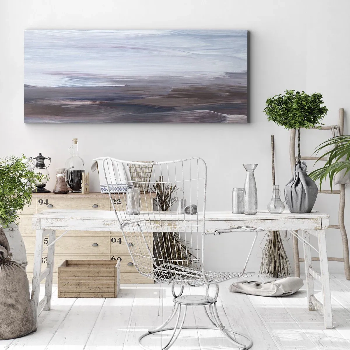 Quadro su tela - Stampe su Tela - Un'astrazione sottile con tratti delicati in toni pastello. - 140x50cm - Gli elementi: l'acqua - Decorazione murale moderna per soggiorno e camera da letto ARTTOR