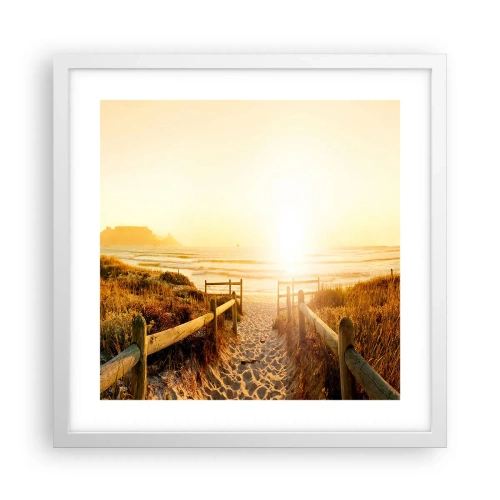 Poster in cornice bianca - Attraverso la duna, verso il sole - 40x40 cm