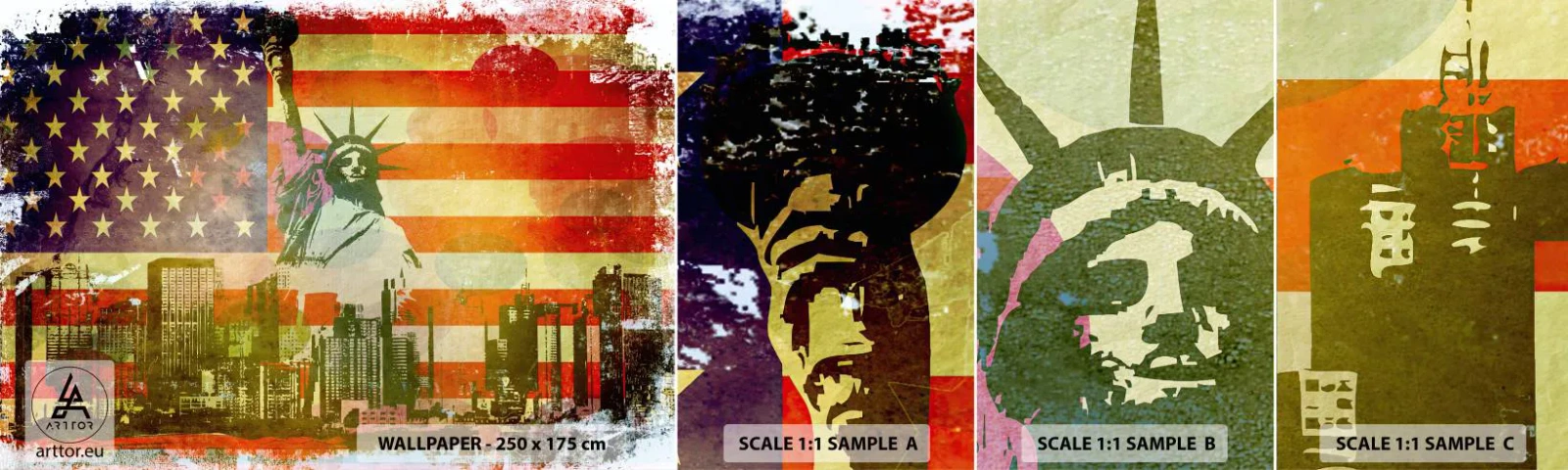 Campione Di Fotomurale Standard Eco - Viva l'America! - New York, Stati Uniti d'America, statua della Libertà - 100x30 cm