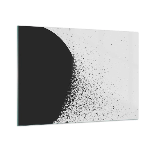 Quadro su vetro - Astrazione di una massa nera che cade a pezzi su uno sfondo bianco - 100x70cm - Il movimento delle particelle - Decorazione murale moderna per soggiorno e camera da letto ARTTOR