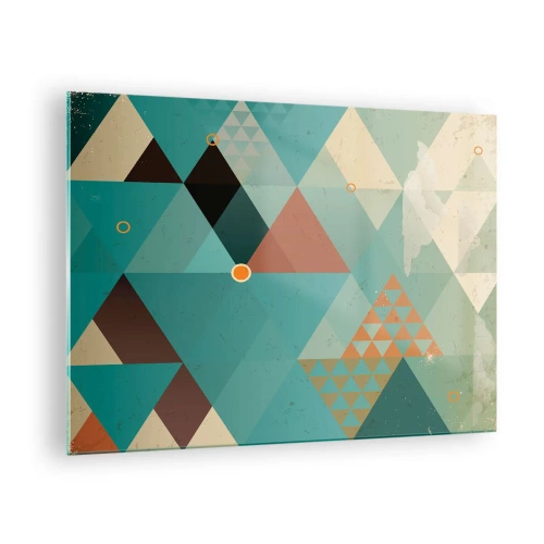 Quadro su vetro - Geometria nei toni del turchese e del marrone con triangoli - 70x50cm - Unità della molteplicità, molteplicità dell'unità - Decorazione murale moderna per soggiorno e camera da letto ARTTOR
