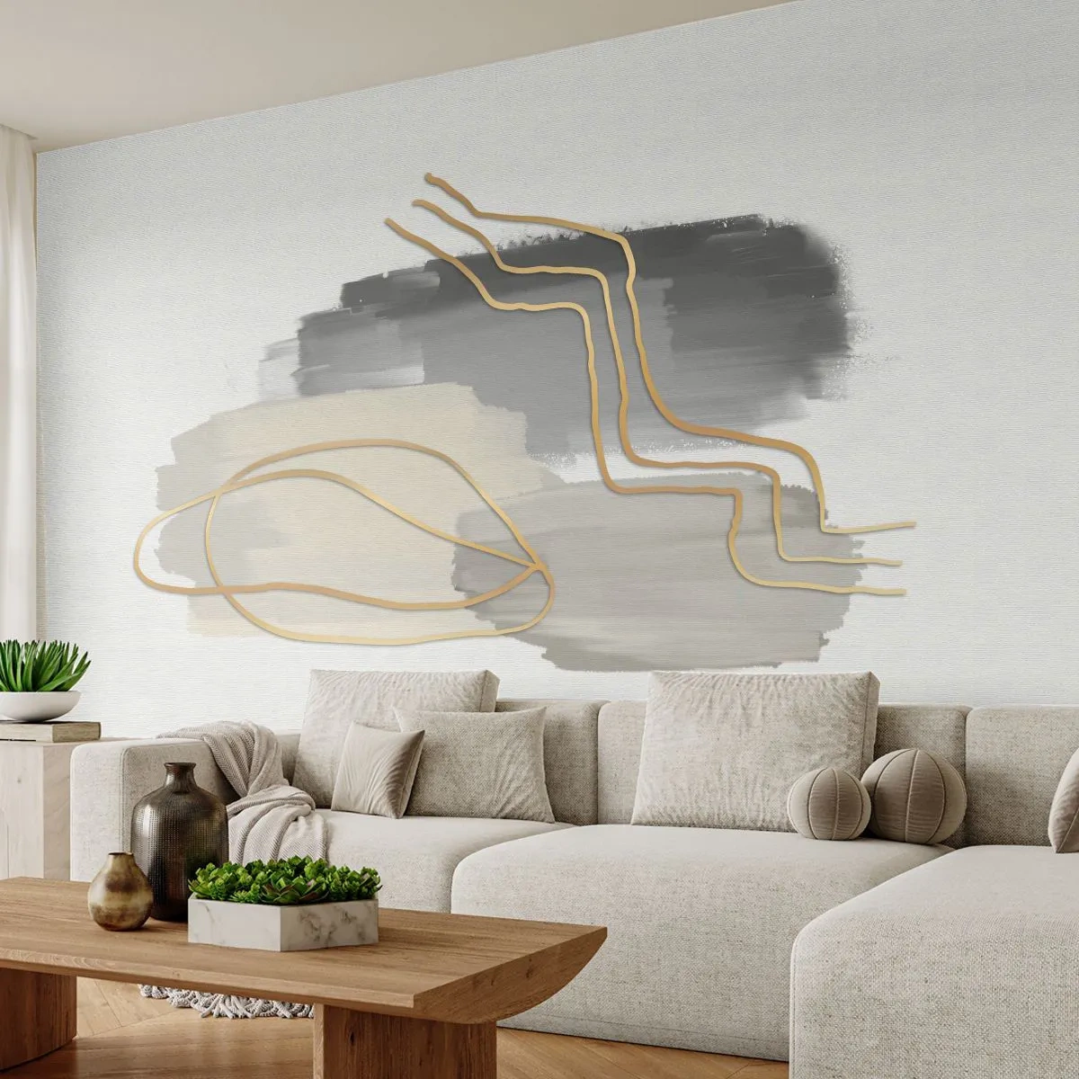 Fotomurali Autoadesivo Deluxe Sticker - Durata e movimento - Astrazione, Pezzo, Oro - 500x350 cm