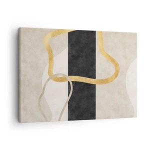 Quadro su tela - Stampe su Tela - Un design minimalista con forme ad anello in oro e nero. - 70x50cm - Forme intrecciate - Decorazione murale moderna per soggiorno e camera da letto ARTTOR