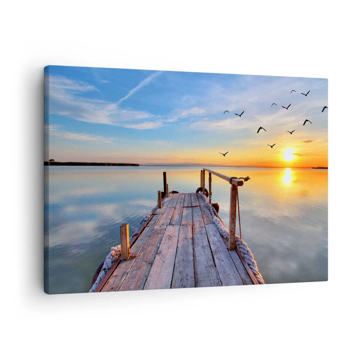 Quadro su tela - Stampe su Tela - Molo di legno al tramonto su un lago calmo - 70x50cm - Camminando verso il sole - Decorazione murale moderna per soggiorno e camera da letto ARTTOR
