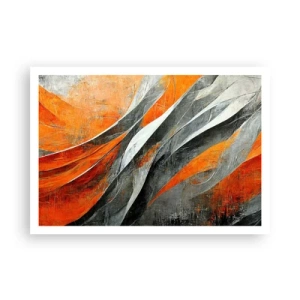 Poster - Linee astratte nei toni dell'arancione e del grigio - 100x70cm - Caldo e freddo - Decorazione murale moderna per soggiorno e camera da letto ARTTOR