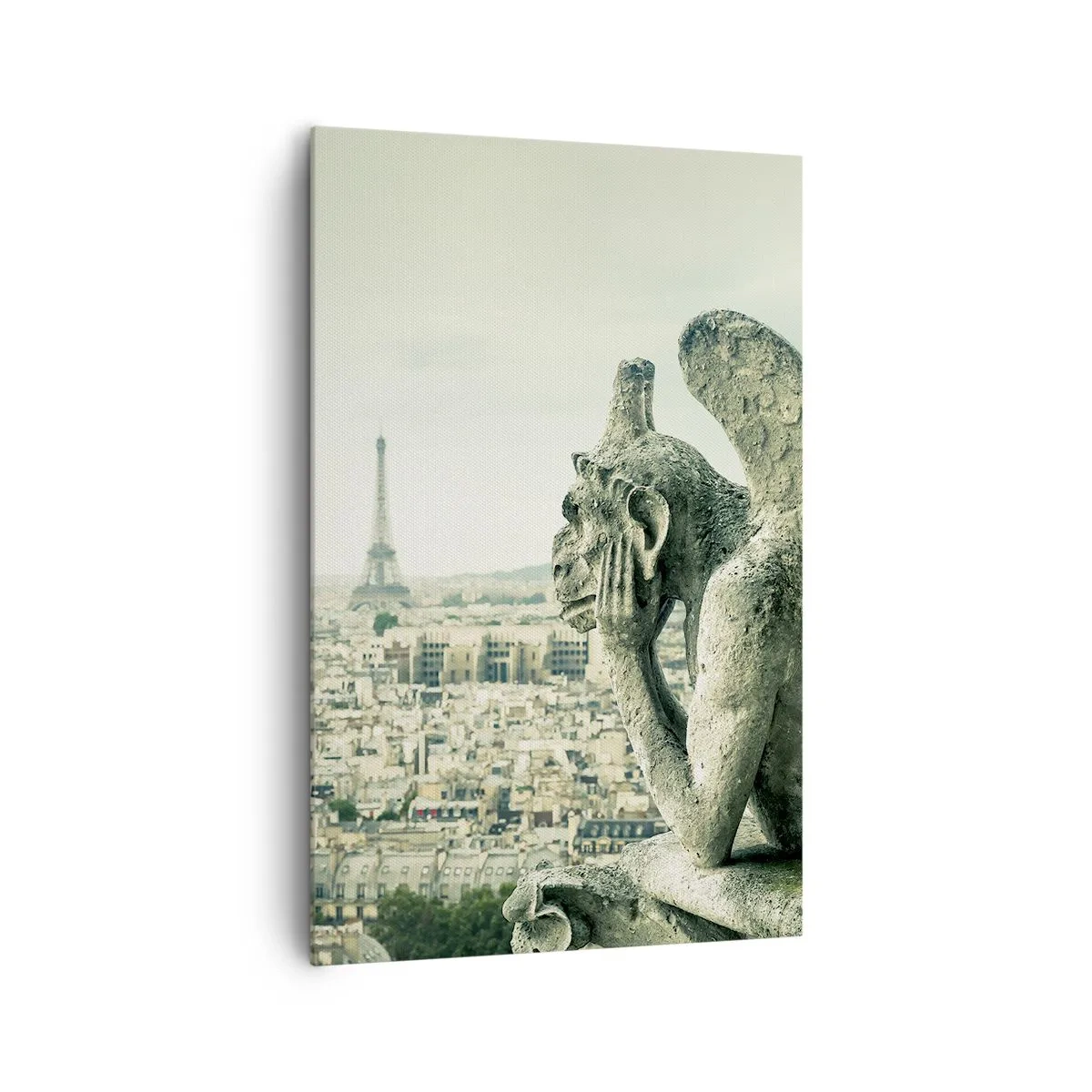 Quadro su tela - Stampe su Tela - Gargoyle che dominano lo skyline di Parigi e la Torre Eiffel - 80x120cm - Chiacchierate parigine - Decorazione murale moderna per soggiorno e camera da letto ARTTOR