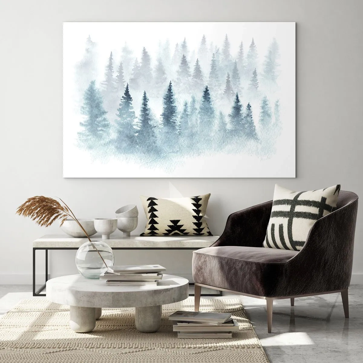 Quadro su vetro - Foresta di bambù avvolta nella nebbia - 120x80cm - Avvolti nella nebbia - Decorazione murale moderna per soggiorno e camera da letto ARTTOR