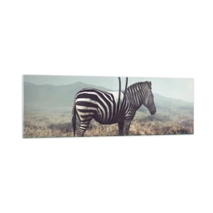 Quadro su vetro - Una zebra surreale contro un paesaggio erboso - 160x50cm - Attenzione! Difetto - Decorazione murale moderna per soggiorno e camera da letto ARTTOR