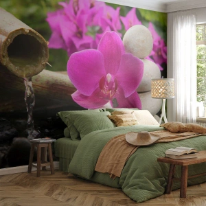 Fotomurale su misura Standard Eco - E già ti riposi - Fiori, Bambù, Orchidea
