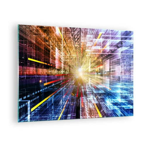 Quadro su vetro - Visione astratta con linee colorate e luce - 70x50cm - Corridoio di luce - Decorazione murale moderna per soggiorno e camera da letto ARTTOR