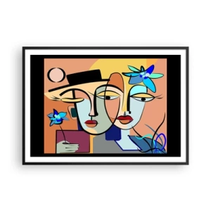 Poster in cornice nera - Ritratti cubisti dai colori vivaci con motivo floreale - 100x70cm - Appuntamento in stile Picasso - Decorazione murale moderna per soggiorno e camera da letto ARTTOR